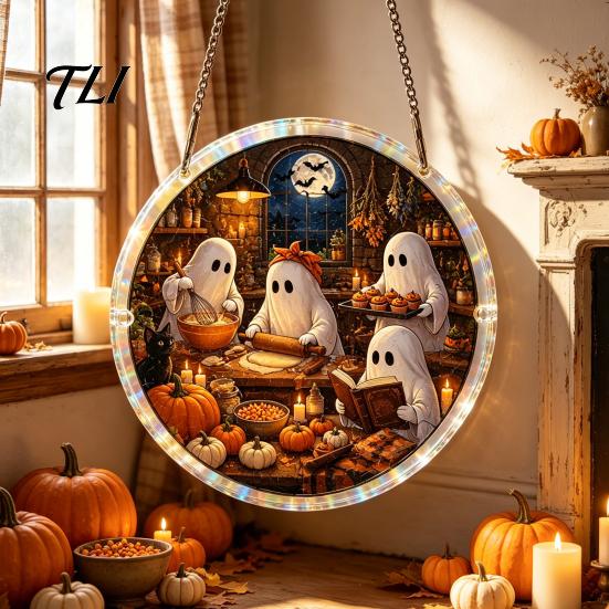 Unique Craftsmanship Hanging Disk Halloween Acrylic Puzzle Sun Catcher, DIY Spooky Suncatcher Kit, Theme Room Decor Gothic Stained Glass Window