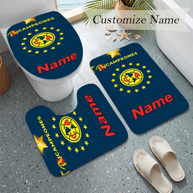Club America (5) Custom name Flannel Toilet 3 Piece Set Soft Bathroom Rug Toilet Seat Cover for Bathroom Home Decor