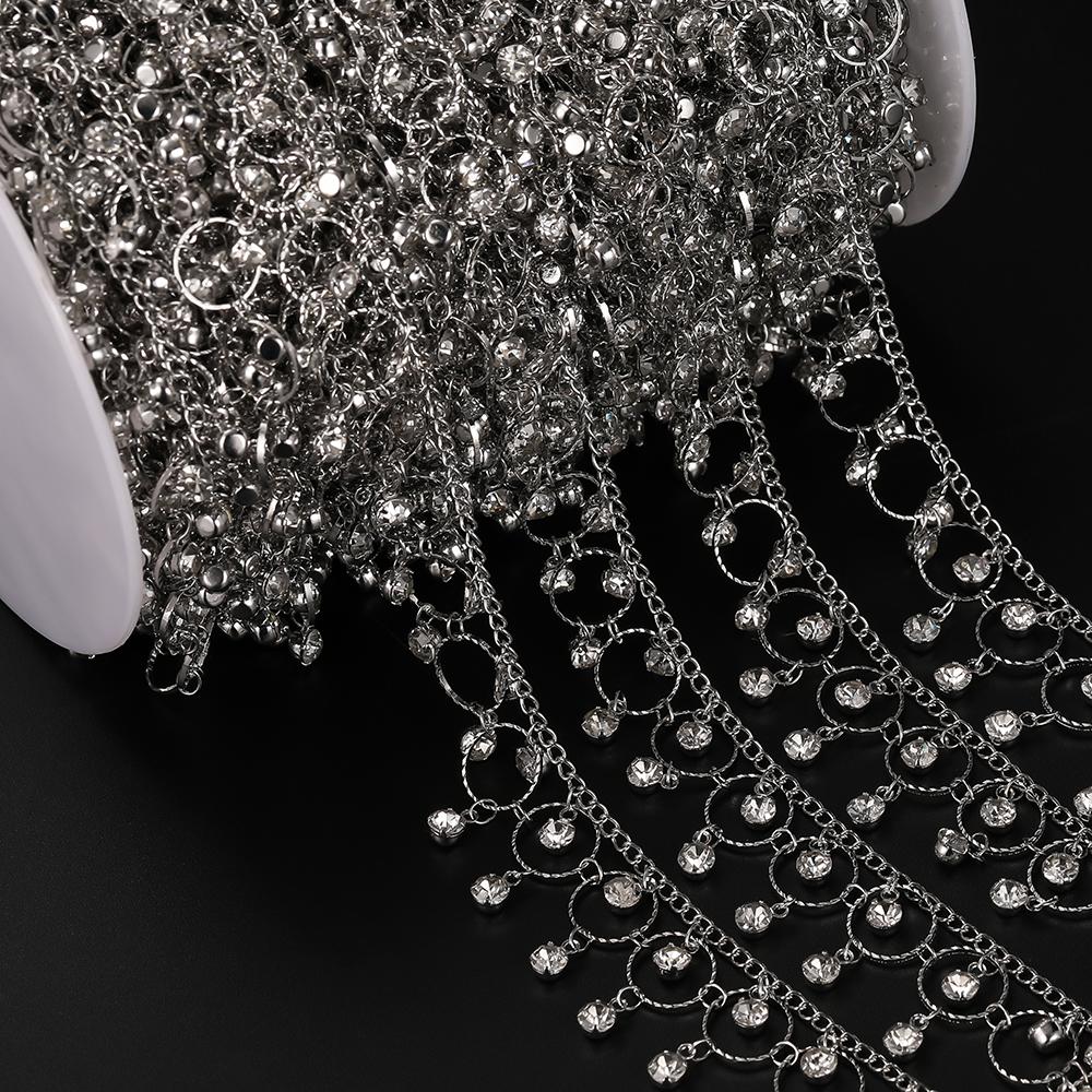 1 meter Copper Handmade Chain With White Rhinestone Pendants for DIY Necklaces Bracelets Waist Chains Jewelry Making Chains