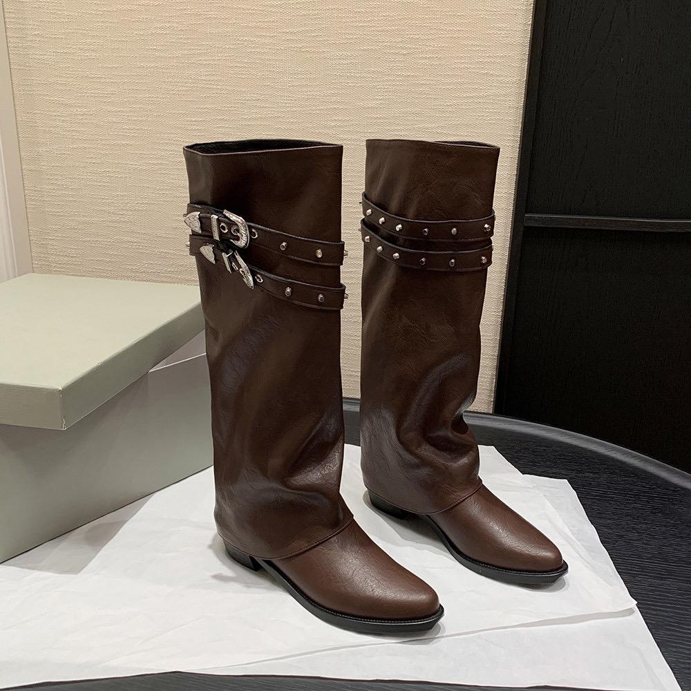 Fashion Luxury Designer Winter Women Western Cowboy Boots Fashion Ladies Elegant Knight Long Boots Square Heel Women's Shoes