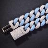 Silver Blue 14MM Cuban Link Necklace and Bracelet - European & American Hip Hop Fashion Trend Jewelry