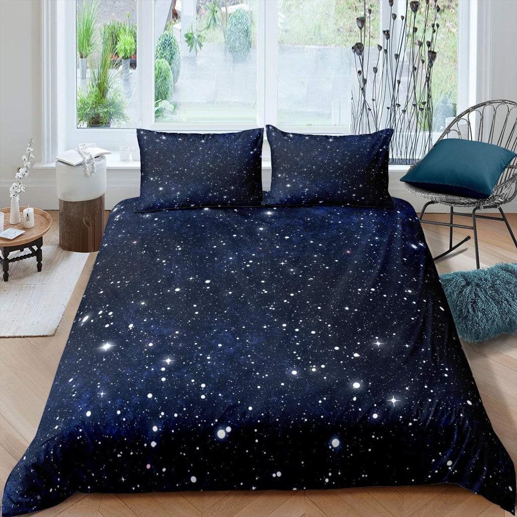 Night Sky Duvet Cover Set Queen King Size Lightweight Quilt Covers Bedroom Decor Starry Design Sky Bedspread Covers No Comforter