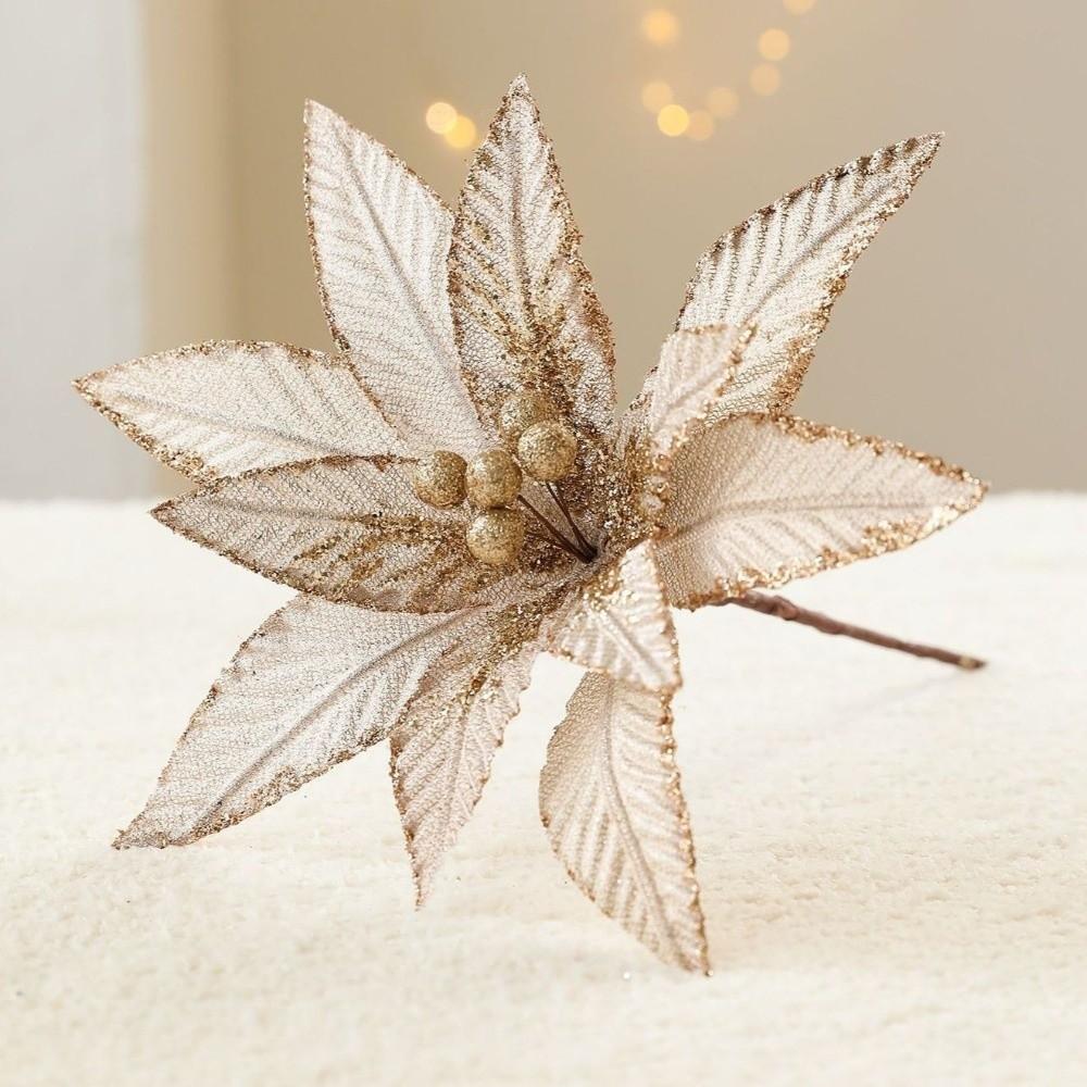 New 20CM Artificial Poinsettia Flower Sequins Glitter Simulation Flowers Sparkling DIY Christmas Flower Wedding Decoration