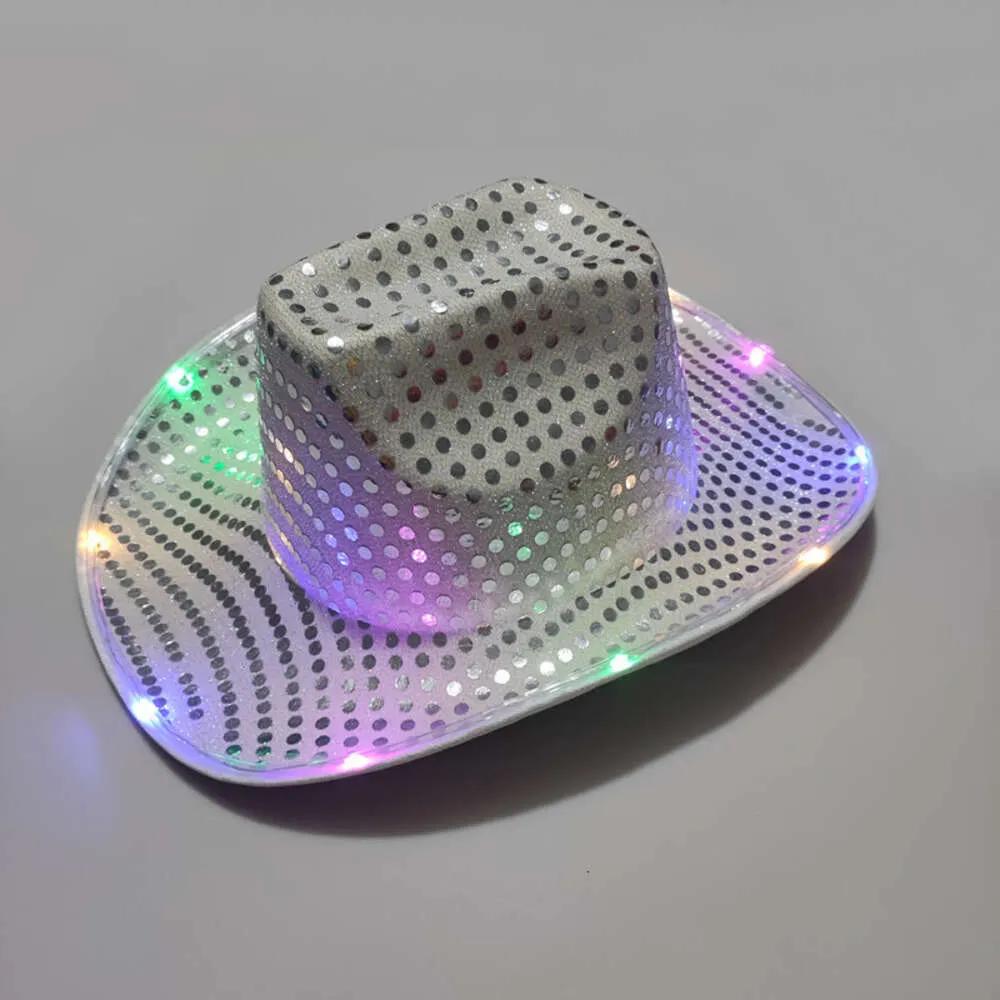 Party Space Cowgirl LED Hat Flashing Light Up Sequin Cowboy Hats Luminous Caps Halloween Costume Gifts F017