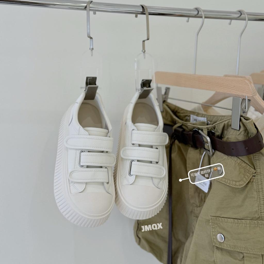 European Leather Little White Shoes Women's 2025 Autumn New Thick-soled Velcro Cowhide Biscuit Shoes Sports and Leisure Board Shoes