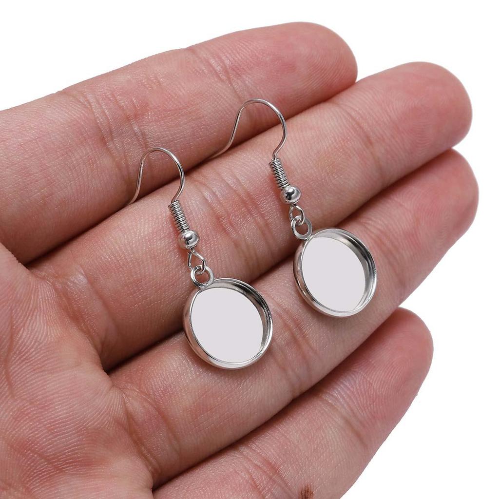 Round Metal Plated Dangle Earring Hooks with Empty Setting for DIY Jewelry