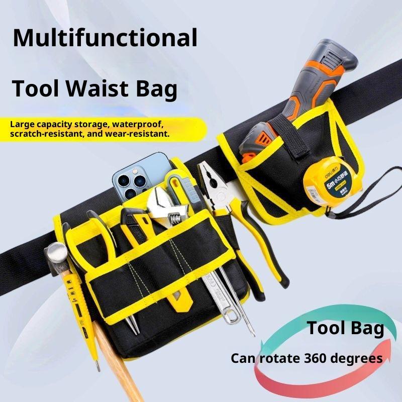 360 Rotating Electrician Tool Bag Waterproof Adjustable Waist Belt Pouch Multiple Pockets Wear-resistant Tools Storage Bag