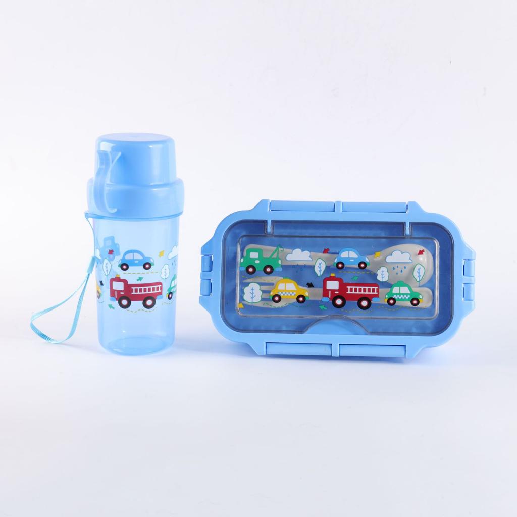 Kid's Lunchbox and Mug Set Cartoon Plastic Bento Box With Tableware Microwaveable Food Storage Container School Child Snack Box