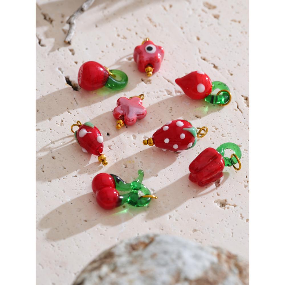 Yhpup 1PC Cute Enamel Enamel Star Flower Cherry Strawberry DIY Accessories Charm Pendants for Necklace Bracelet Earrings Making