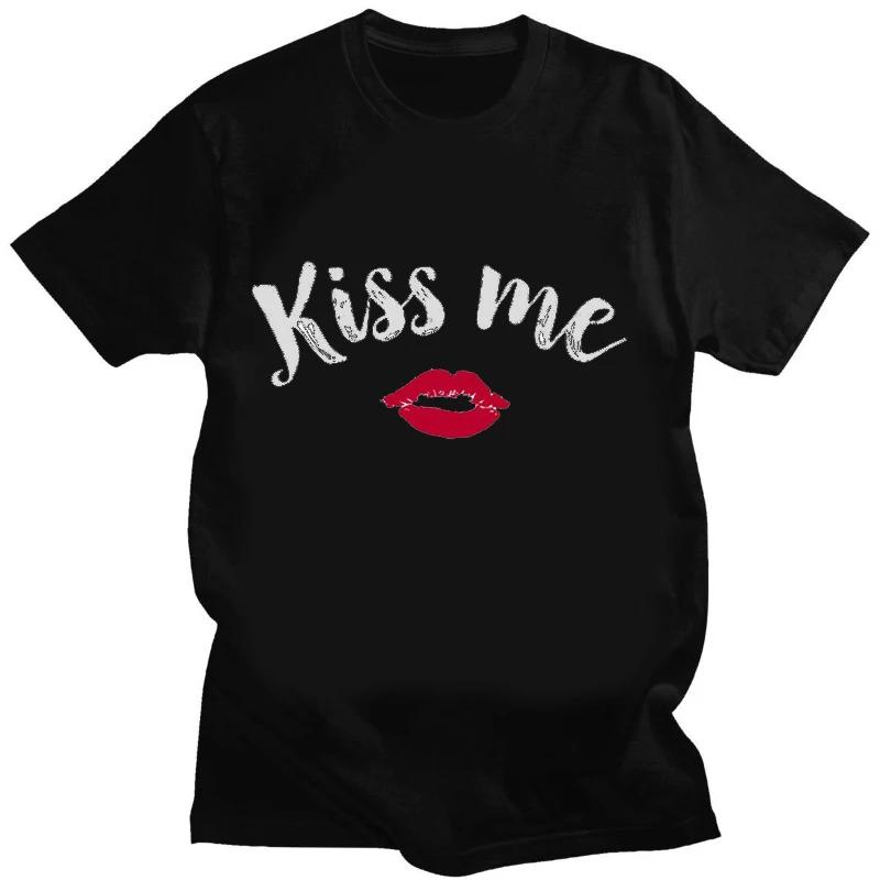 Funny Birthday Gift Blazing Red Lips Kiss Me T Shirt Streeter Fashion Couple Tshirt Casual  Women Men Clothing Tees Tops