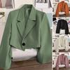 Women Short Suit Coat Lapel Long Sleeve Single Button Suit Jacket Solid Color Loose Fit Casual Business Style Suit Coat