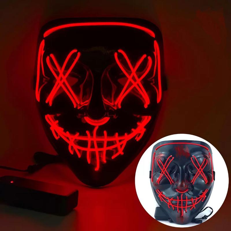 Cold Light Halloween Mask Ghost Dance Led Luminous Black V Mask Masquerade Party Bar Mask Blood Horror Thriller Ghost Face Props