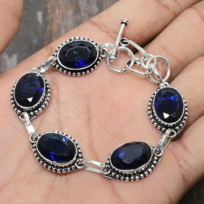 London Blue Topaz Gemstone Handmade Jewelry 925 Sterling Silver Bracelet