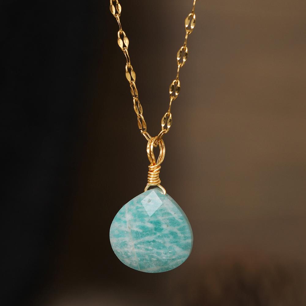 Natural Stone Pendant, Cut Water Droplet Necklace, Blue Gold Amethyst jewelry,Christmas Gift, Stocking Stuffers, Valentine's Day Gift