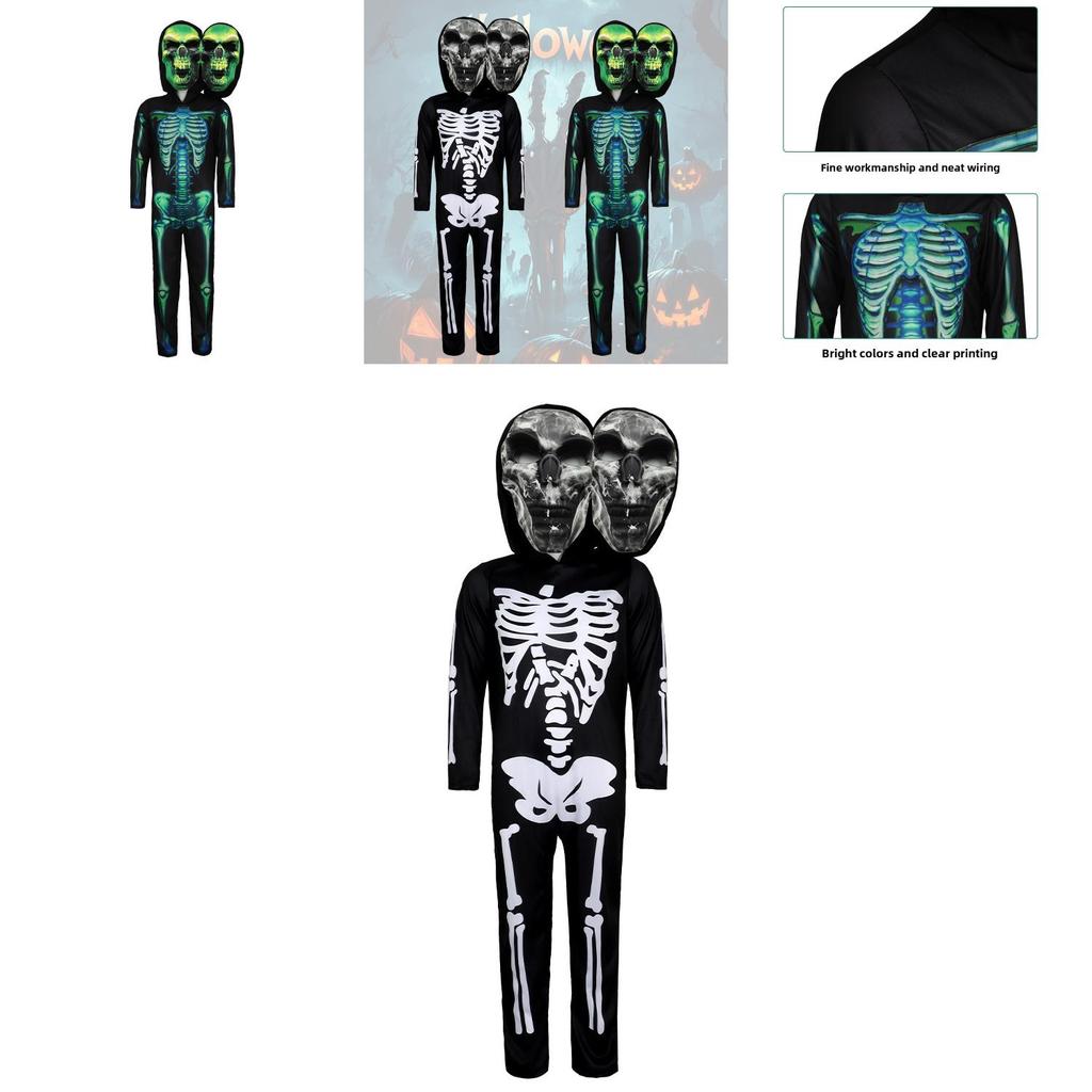 Halloween Doubleheaded Skull Cosplay Costume For Kids Kids Stage Performance Horror Makeup Outfit