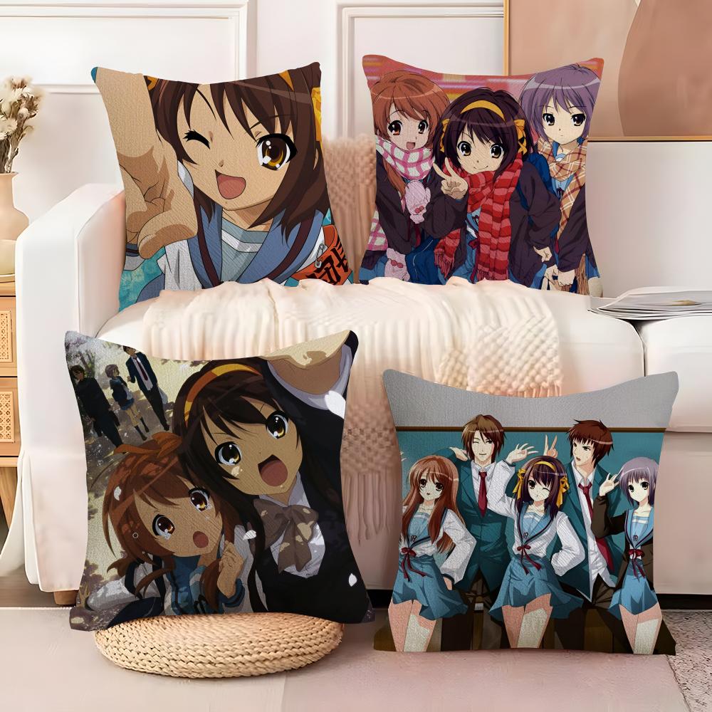 The Melancholy of Haruhi Suzumiya Cushion Cover Soft Plush Fabric Double-Sided Printed Sofa Cushion Cover for All Seasons Decor