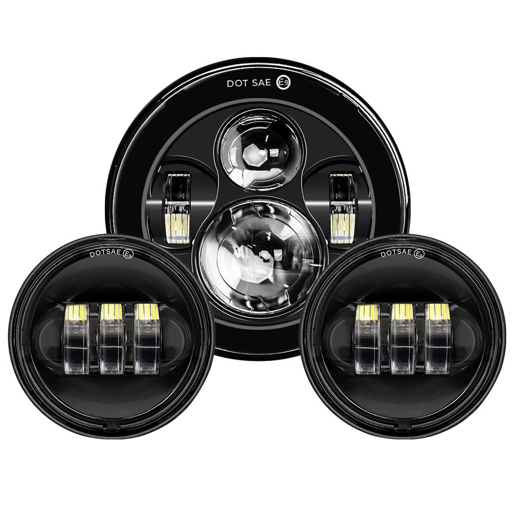 For 7" Led Projector Motorcycle Headlight + 4 1/2 Passing Lights For Touring Electra Glide Black 7 inch led Motorcycle Headlight