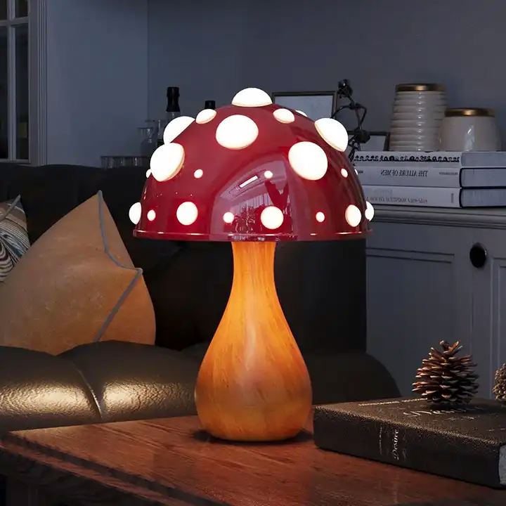Zhongshan Red Metal Mushroom Lamp Bedside Indoor Decoration Three Color Reading Table Lamp for Bedroom