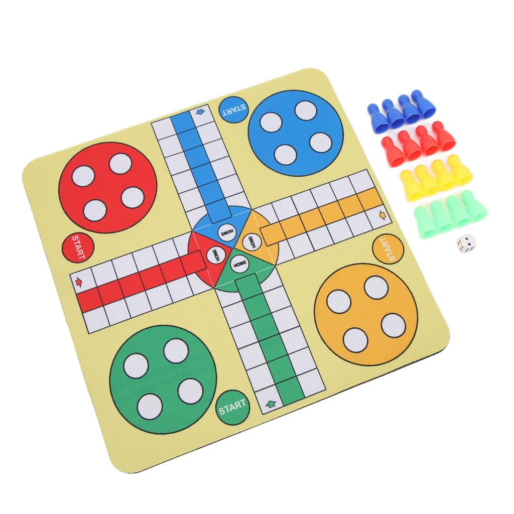 Flying Chess Set PU Leather Travel Game Mouse Pad Family Broad Game Toy with 16 Chess Pieces and Dice for Home Party