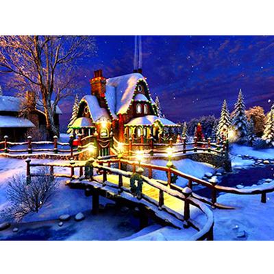 Peinture Diamant 5D DIY Point de Croix Broderie Diamant Complète Mosaïque Paysage Scène d'Hiver