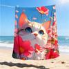 1pc Floral Cat Print Outdoor Flannel Blanket , Machine Washable Perfect Gift for Birthday , Holiday Travel Accessory , Durable Material