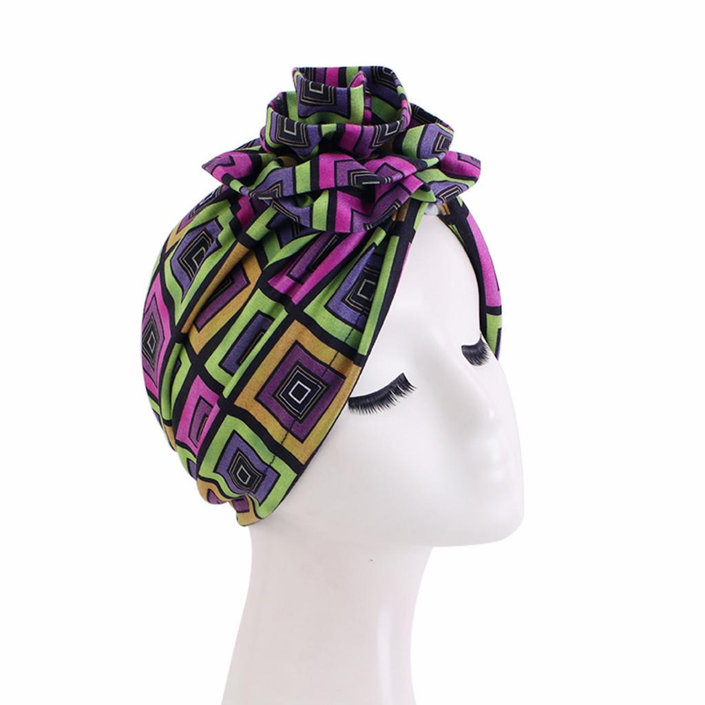 Women Turban Hats Bohemia Printing Knot Muslim Headwraps Sunscreen Beanie Cap Pre-Tied Bonnet Elastic Bandanas Chemo Covers Cap