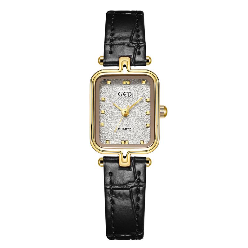 Gedi Women's Retro Minimalist Square Watch with Leather Strap - New Waterproof Quartz Design