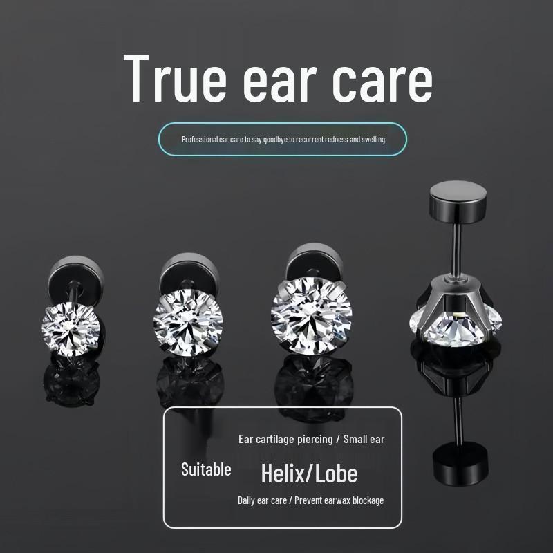 2025 Zirconia Stud Earrings: Women's Versatile Inner Screw Ear Cartilage Studs, Stainless Steel