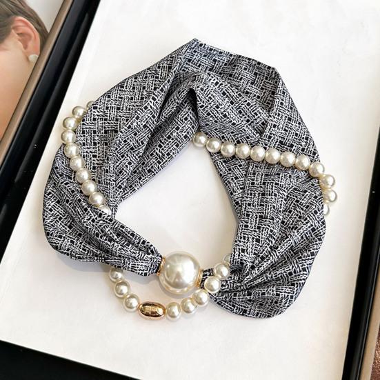 Sciarpa da Donna Stampa a Righe Perla Sintetica Fibbia Magnetica Texture Morbida Liscia Sciarpa Estiva Versatile Sottile Accessorio per il Collo
