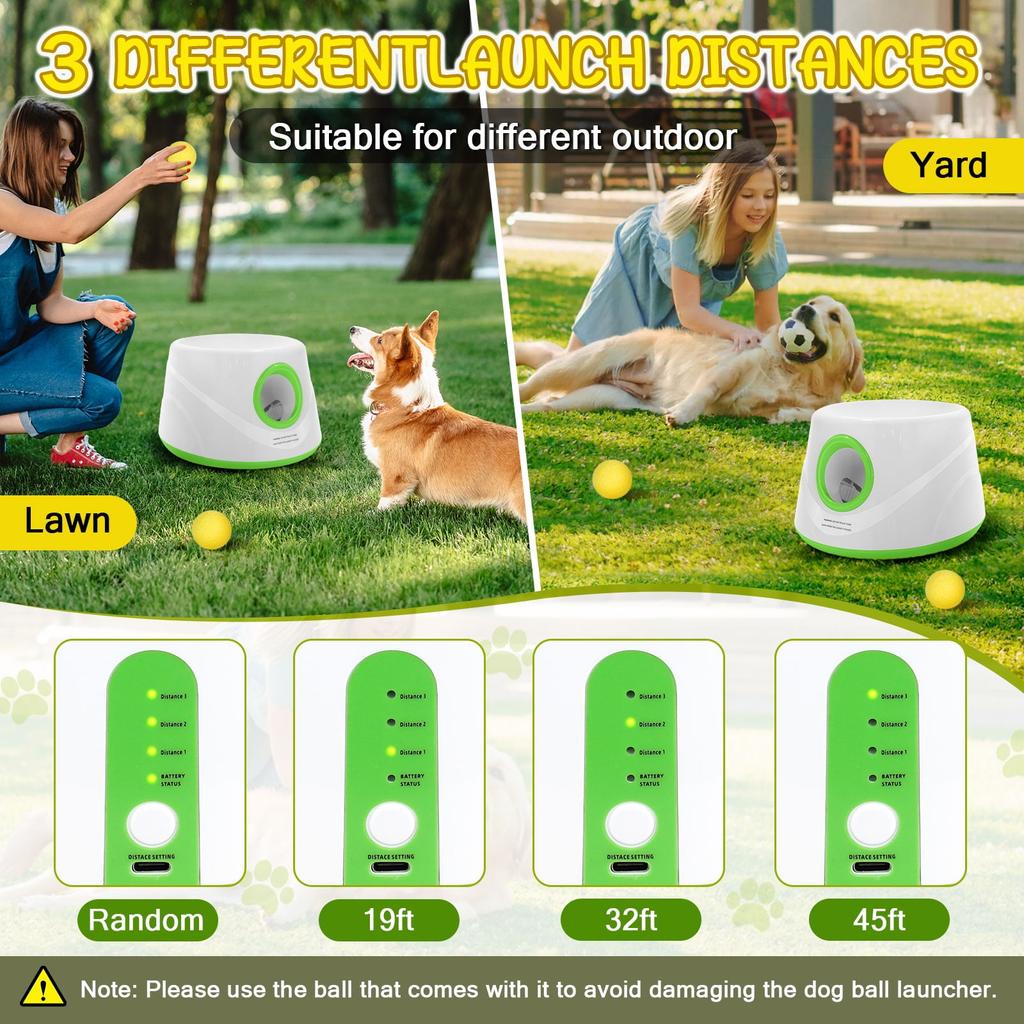 Lanceur de balles automatique pour chiens, Machine interactive de lancer de balle avec 3 niveaux de distance(20-46 pieds) & 5 Balles, Lanceur de Balle pour Chien pour Jouer à l'Intérieur et à l'Extérieur