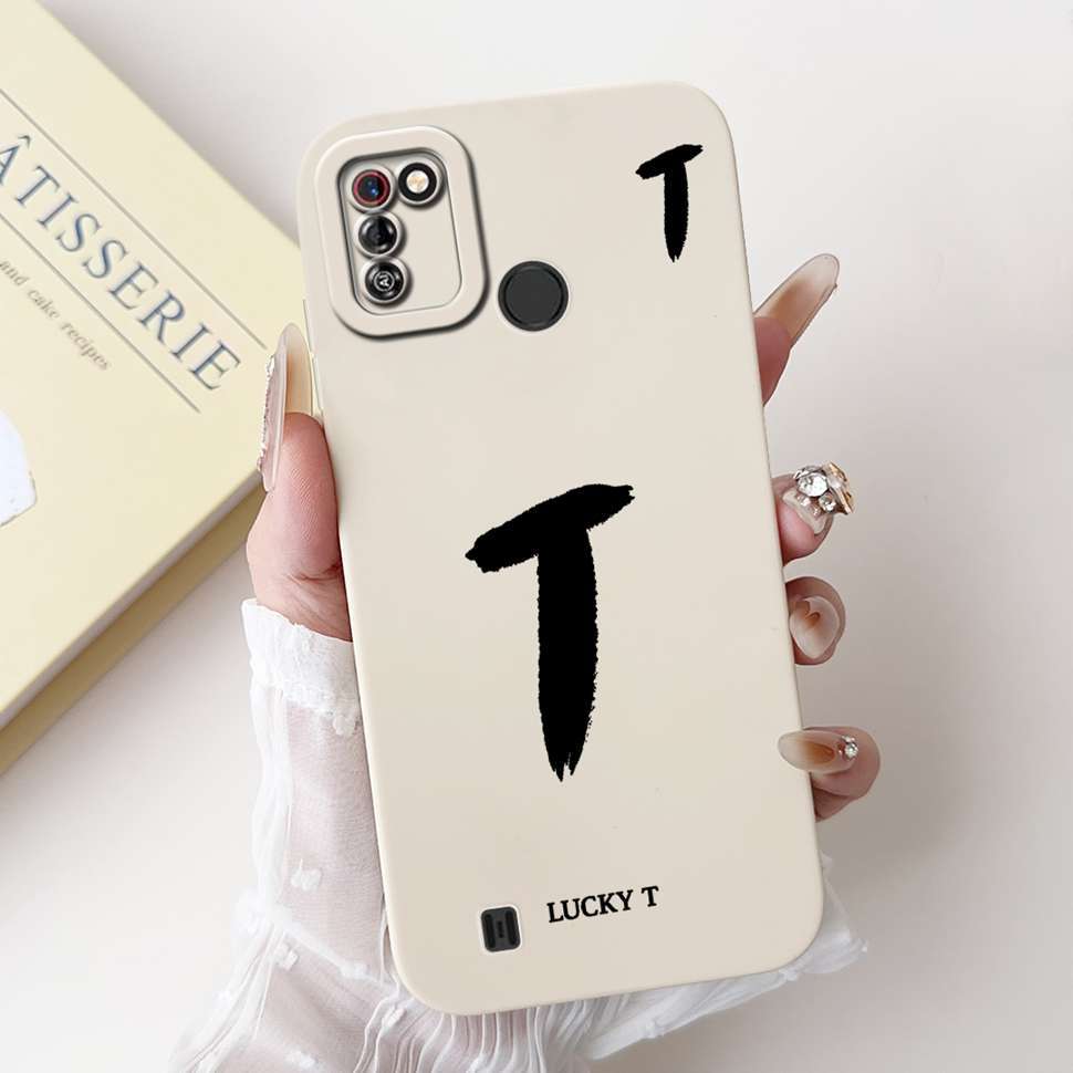 Protective Cases For Tecno Pop 4 Pro Case Lucky letters A-Z Soft Silicone White Cover For Tecno Pop 4Pro 4 PRO 6.52" Phone Shell