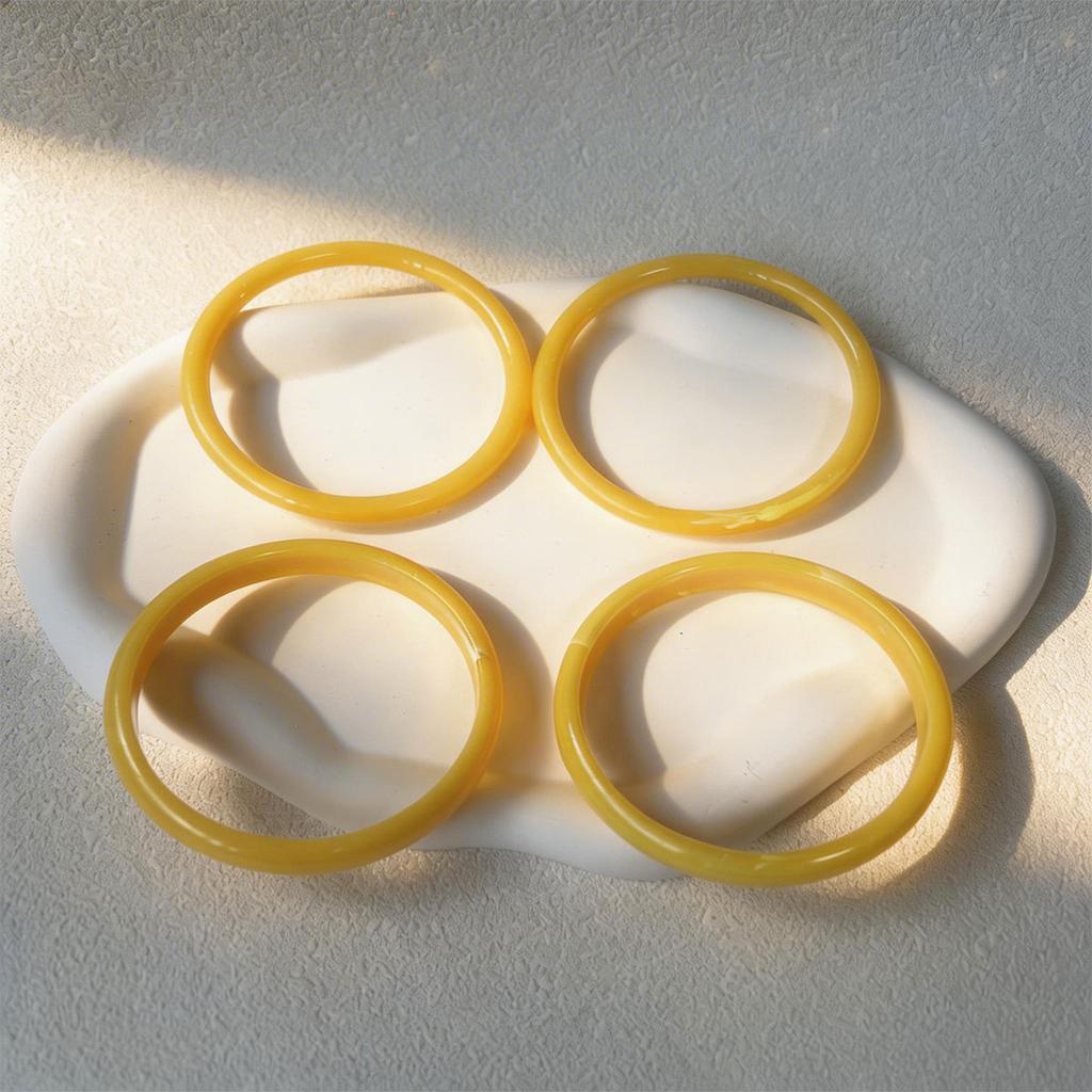 4Pcs/Set Personality Y2K Yellow Round Resin Cuff Bangles Women Vintage Exaggerated Stackable Bangle Wide Bracelet Accessories