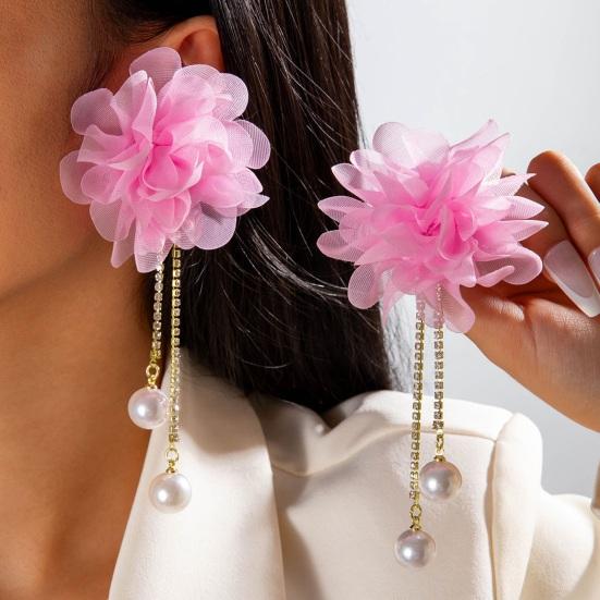 Große Stoffblumen-Ohrringe Boho Faux-Perlen Hänge-Ohrringe Lange Strass-Quasten-Ohrringe für Feiertage Urlaubs-Partys Strand