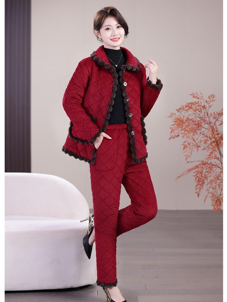 2025 Fleece-lined Windproof Two-Piece Set: Keeps Middle-aged and Elderly Moms Warm In Winter