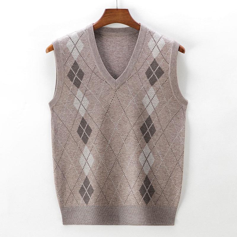 Gilet in Maglia da Uomo con Scollo a V - Spesso, Senza Maniche, Ideale per Mezza Età e Anziani, Perfetto per Autunno e Inverno