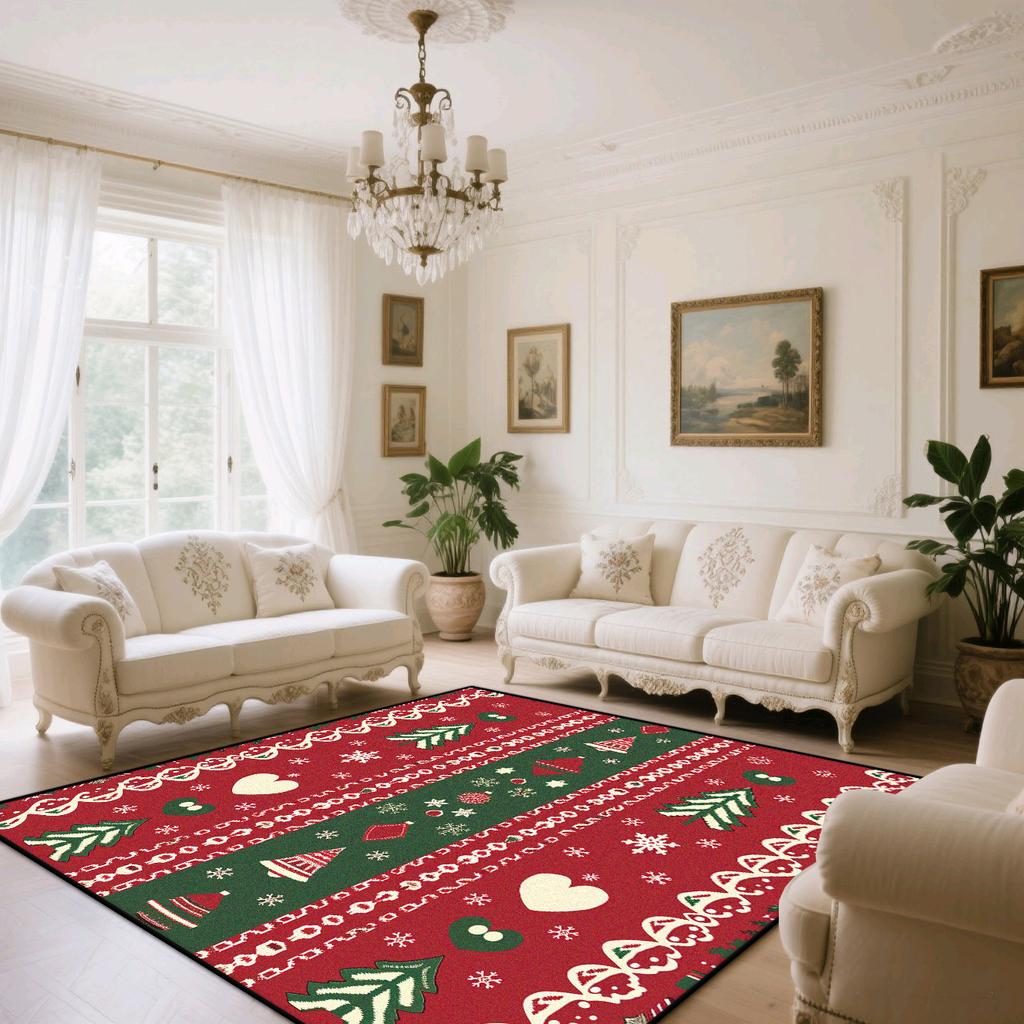 Home Decoration Luxury Rugs Living Room Christmas Red Green Carpet Non-slip Cute Room Decor Washable Warm Soft Baby Crawling Mat