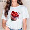 Watercolor Tulip, Lotus Lily Graphic Print T Shirt Women Casual Style Female T-Shirt Summer Fashion 00s Girls Tshirt White Tops