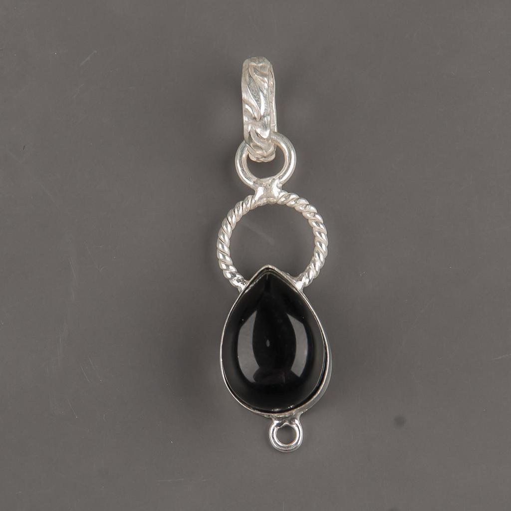 Natural Black Tourmaline Gemstone 925 Sterling Silver Handcrafted Jewelry Elegant Necklace Pendant 1.40" For Her PP-12-24