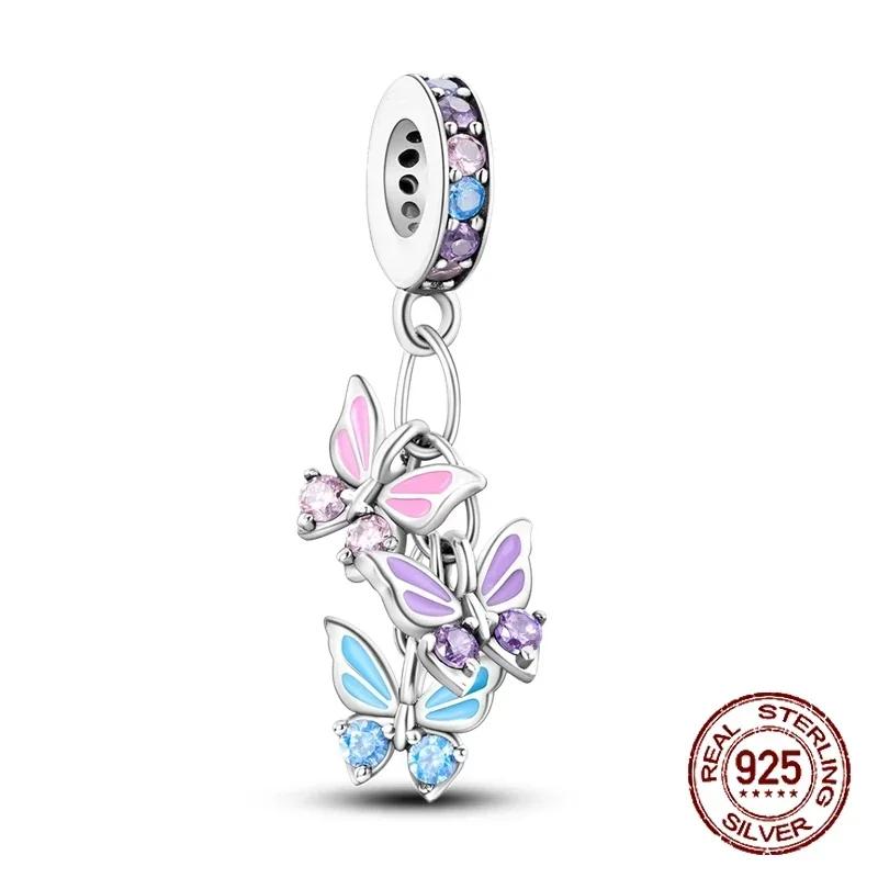 S925 Silver Butterfly Sparkling Flower Iris Tulip Lavender Sunflower Beads Fit Original  Bracelet DIY Bead Women Jewelry