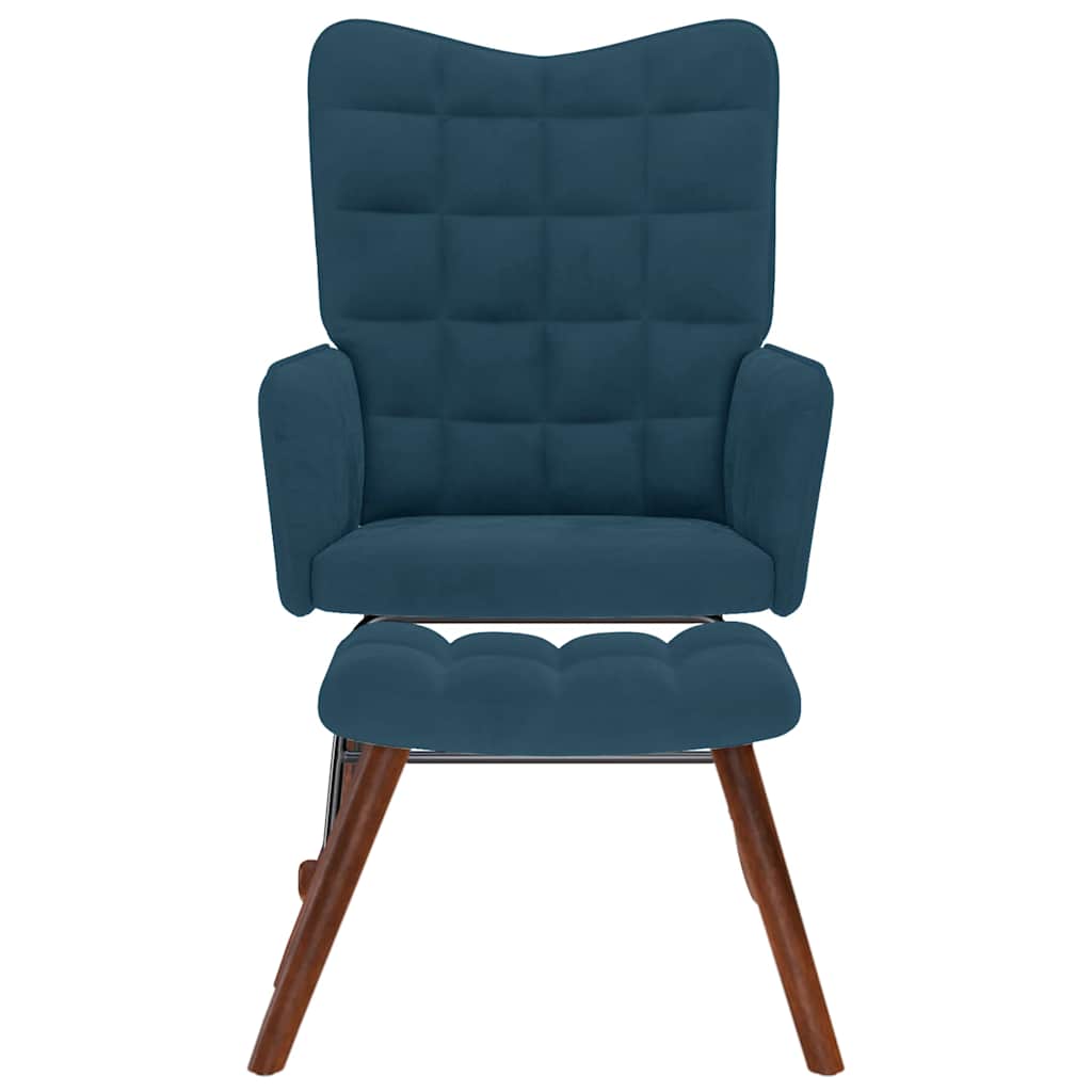 Rocking Chair with Footstool Blue Velvet