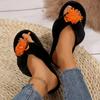 Fashion Retro Flower Detor Fur Flip Flops Women Comfort Faux Fur Warm Plush Slippers Woman Soft Slip On Light Cotton Slides Female