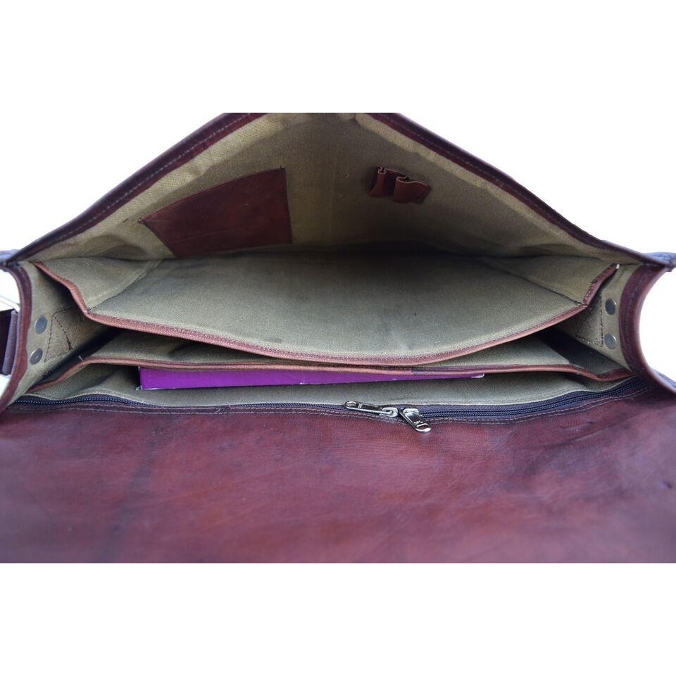 18 In Goat Leather Messenger Bag Office School Laptop Satchel Shoulder Bags