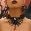 Lace Spider Web Design Necklace Earrings Set Retro Gothic Style Black Lace Choker Necklace Halloween Jewelry