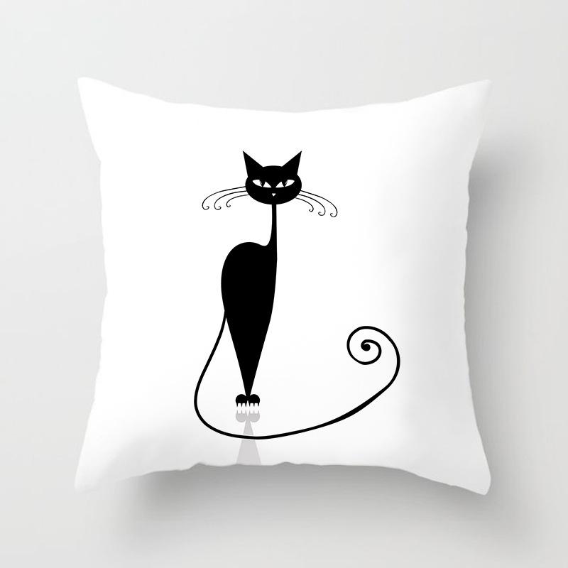 New Cartoon Black Cat Pattern Printed Pillowcase Home Sofa Pillowcase Cushion Cover