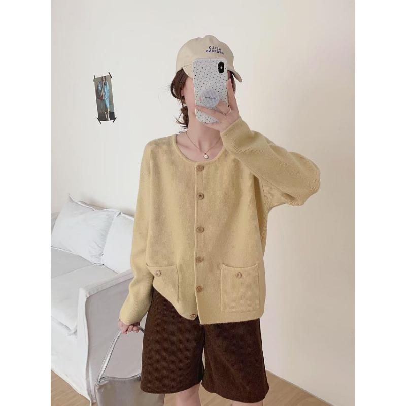 Autumn and winter new round neck single-breasted knitted cardigan women's loose and thin versatile sweater women's coat women