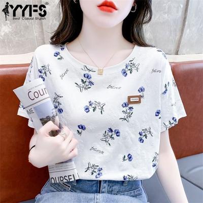 Damenmode Casual Sommer Frühling Blumenmuster Druck Kurzarm O-Ausschnitt Blusen & Hemden