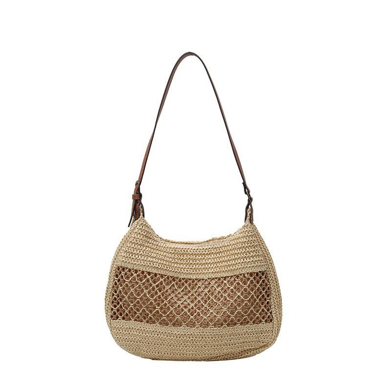 

Super Fire Hand-woven Straw Woven Bag Women Large Capacity All-matching Vacation Beach Fashionable Underarm Shoulder off білий колір