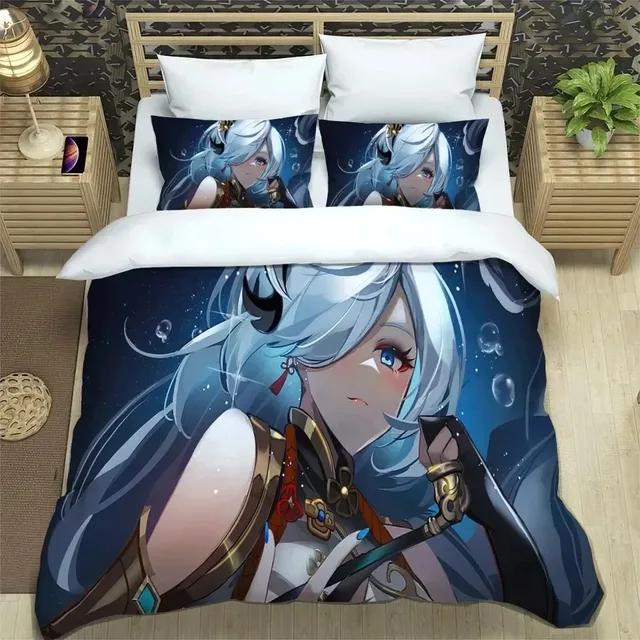 3D Anime Genshin Impact Bedding Set Duvet Cover Bed Set Quilt Cover Pillowcase Comforter King Queen Size Boys Adult Bedding Set