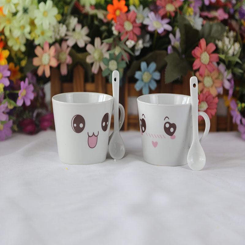 Ceramic Funny Mugs With Spoons Cartoon Couple Creative Compact Coffee Milk Juice Cups Birthday Gifts Drinkware