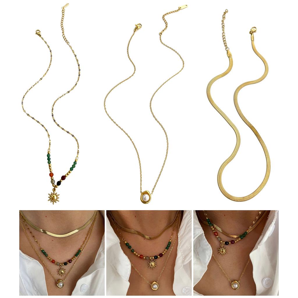 Beaded Pearl Pendant Necklace Women Neck Jewelry Stainless Steel Texture Sunflower Pendant Necklace for Various Occasion